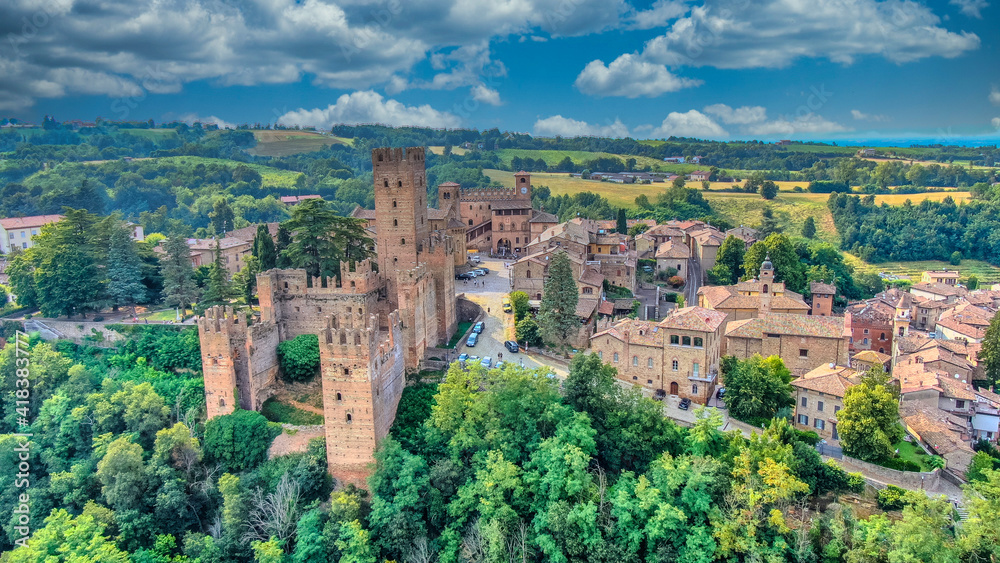 landscape and castle by drone  in Castell'arquato italy