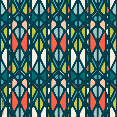 Abstract seamless pattern in mid-century modern colors, vector illustration with texture