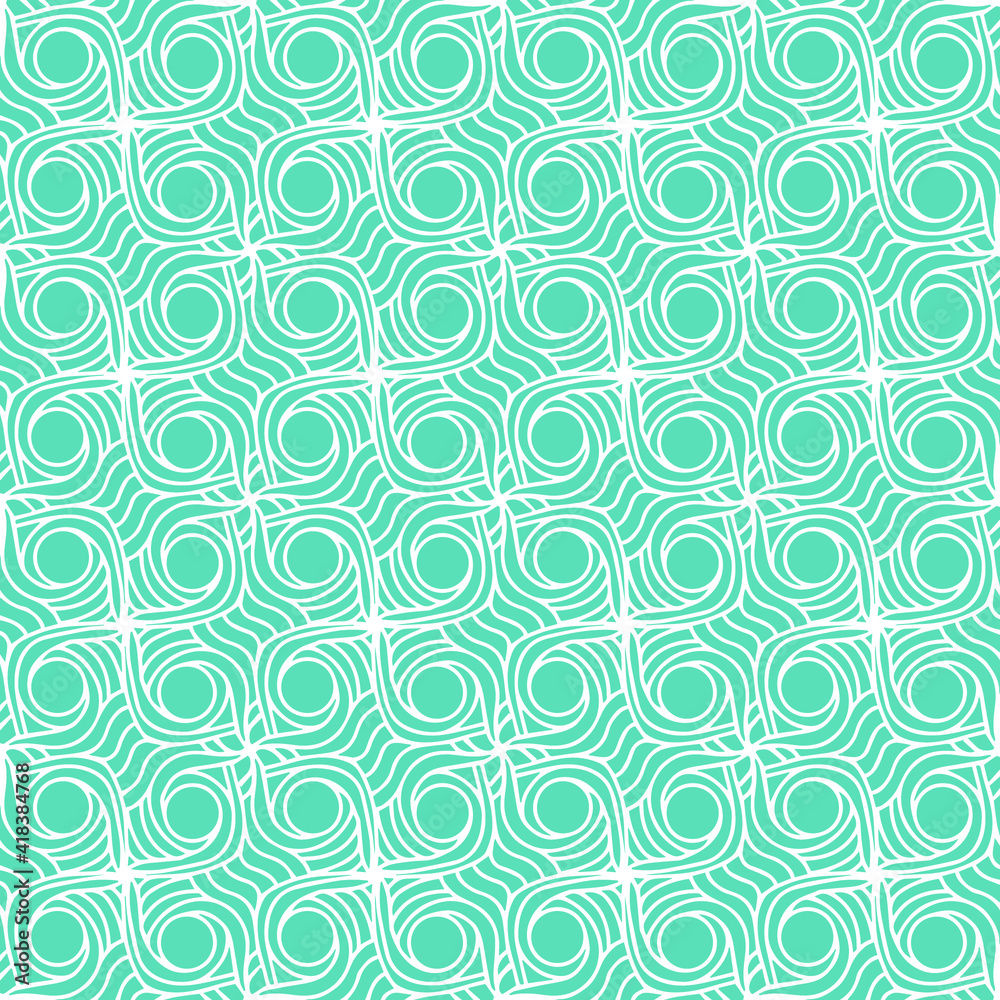 seamless pattern with folk style white floral ornaments on a light green background, vector,