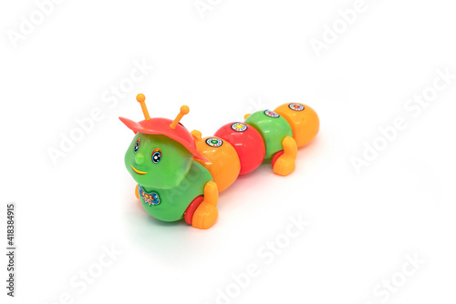 Colorful caterpillar toy isolated on white background.