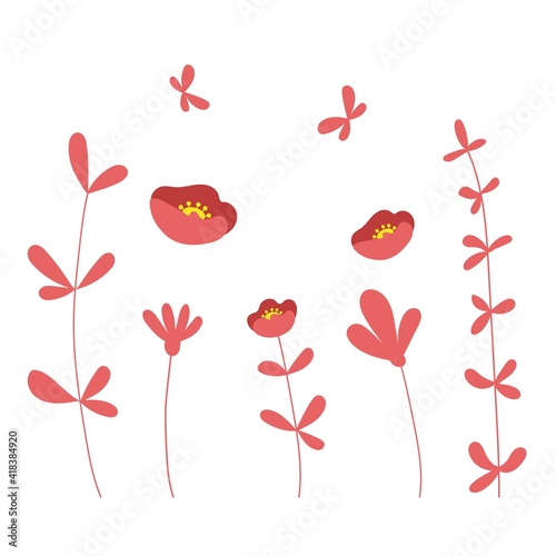 Plants and flowers. Nature elements for poster design. Illustration in flat style