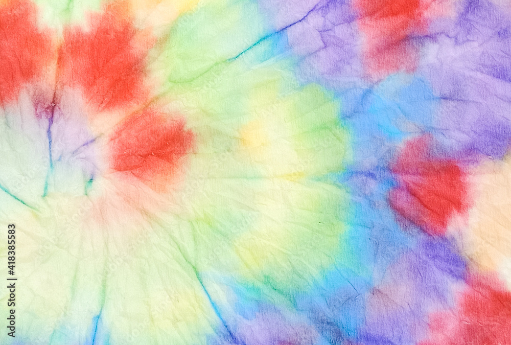 Tie Dye Pattern. Watercolor Background. Spiral Tie Dye Pattern. Bright Summer Colors Fabric. Trendy Hand Drawn Texture. Grunge Abstract Kaleidoscope. Vibrant Hippie Dirty Art.