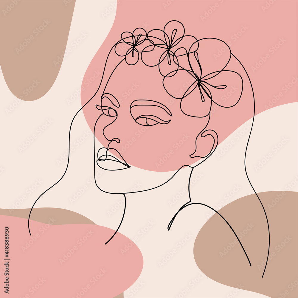 Abstract female portrait. Continuous one line drawing. Lovely woman face, fashion, beauty concept. Minimalist style. Simple flat vector illustration. Abstract female portrait. Continuous one line drawing. Lovely woman face, fashion, beauty concept. Minimalist style. Simple flat vector illustration.