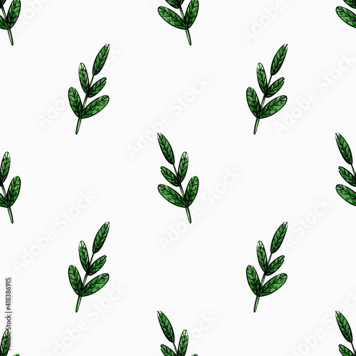 seamless watercolor pattern. ornament. leaf of a tree on a white background. for printing on fabrics  wallpapers  wrapping paper