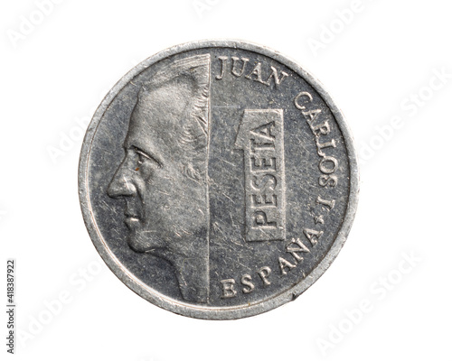 Spain one peseta coin on white isolated background photo