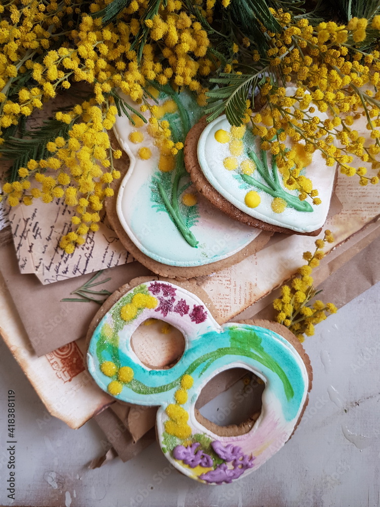 Gingerbread cookies on craft paper. March 8 Gingerbread cookies on craft paper. March 8