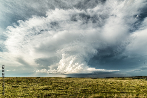 Dramatic supercell storm in southern Montana, perfectly spiralling updraft of a storm, USA