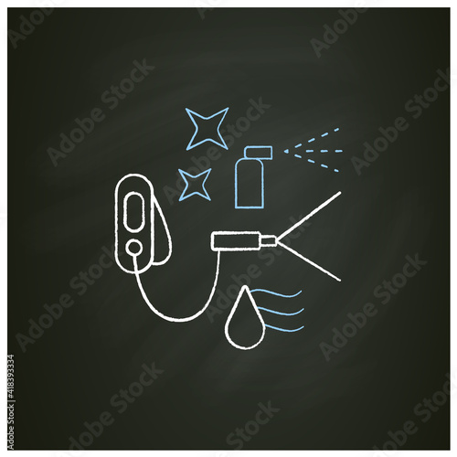 Sanitization services chalk icon.Sterilization houses process.Room disinfection,handheld devices cleaning customizable.Cleaning service concept.Isolated vector illustration on chalkboard