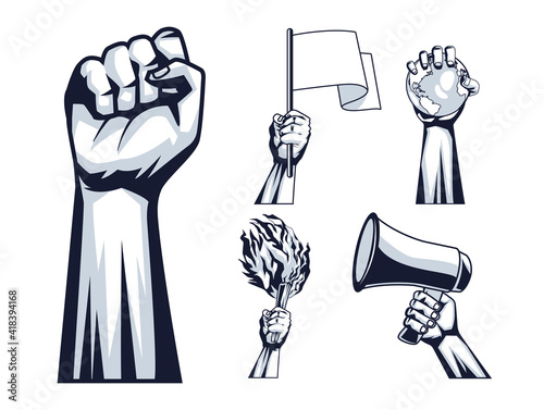 five hands protesting