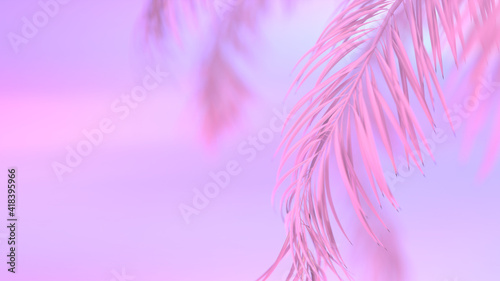 Pink palm tree. Soft violet sky. Susnet background. 3D rendering  © Bokehstore