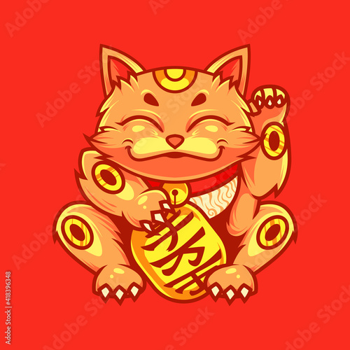 cute maneki neko illustration and tshirt design