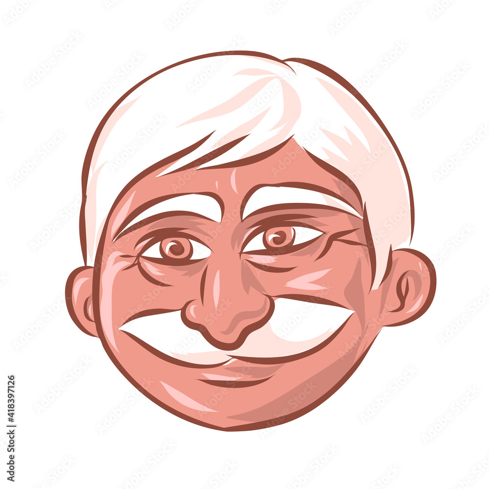 Portrait of a grandfather. On the swarthy face a kind smile. Gray hair and mustache. Сartoon illustration in hand drawn style Portrait of a grandfather. On the swarthy face a kind smile. Gray hair and mustache. Сartoon illustration in hand drawn style
