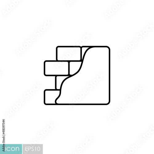 Brick wall with plaster or plastering icon