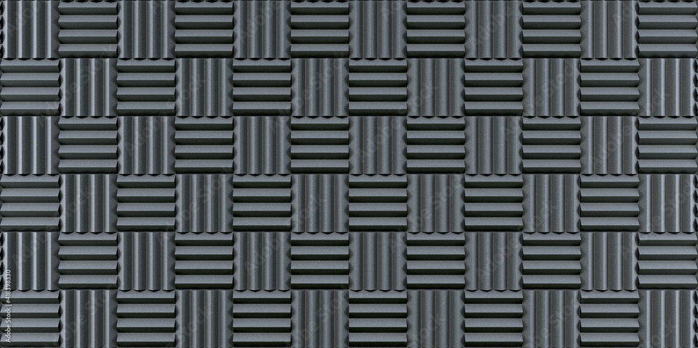 Wall of grey acoustic foam panels for background. 3d illustration