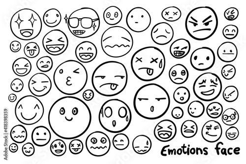 Emotion Face freehand drawing in black and white lines. Good, normal and bad mood. Vector illustration for any graphic design.