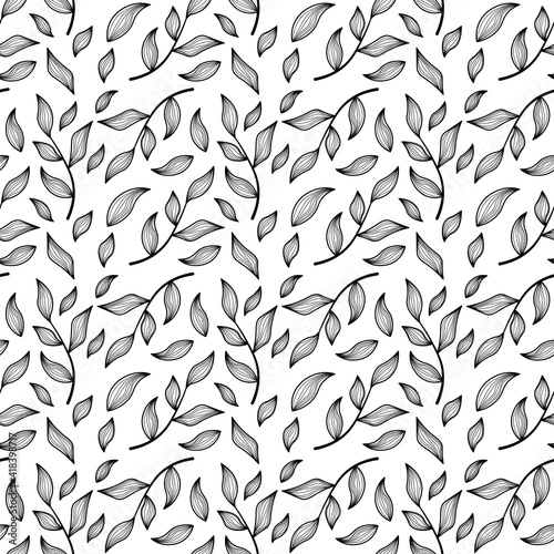 Black leaf pattern in line style with white background.