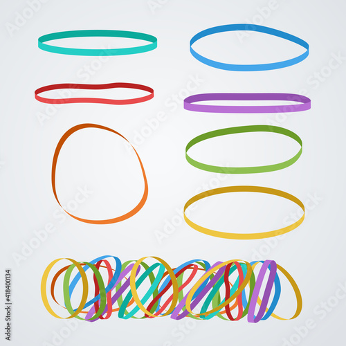 colorful rubber bands in set on white