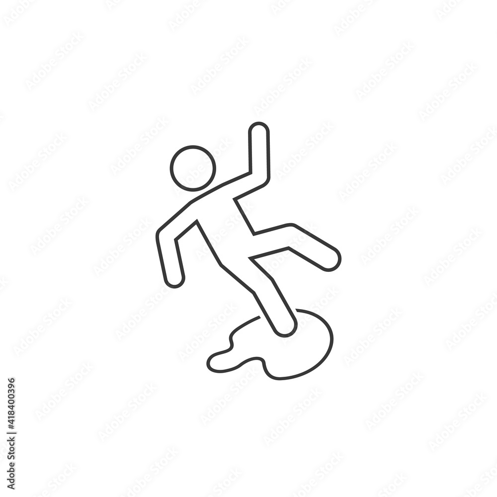 Slippery floor danger pictogram illustration isolated line icon white background