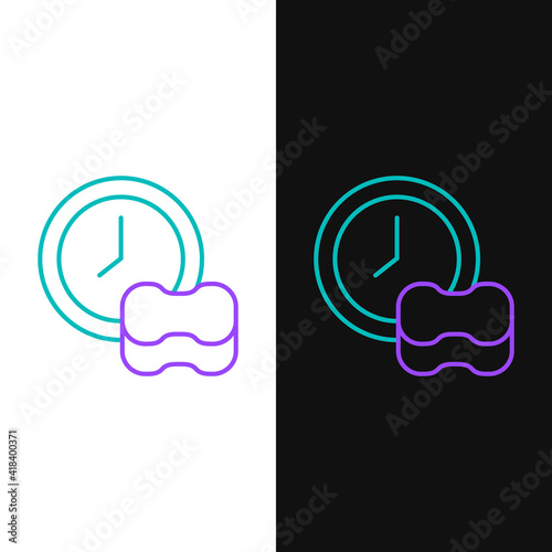 Line Washing dishes icon isolated on white and black background. Cleaning dishes icon. Dishwasher sign. Clean tableware sign. Colorful outline concept. Vector.