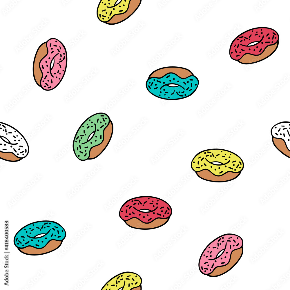 Seamless pattern with doodles donuts. Vector template. Seamless pattern with doodles donuts. Vector template.