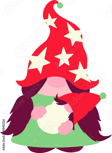 Mother Gnome with newborn Baby Gnome, Mother's Day card, vector illustration, Mom hugs child, sleeping son or daughter, little Scandinavian Gnome, motherhood, parent love demonstration, lovely art