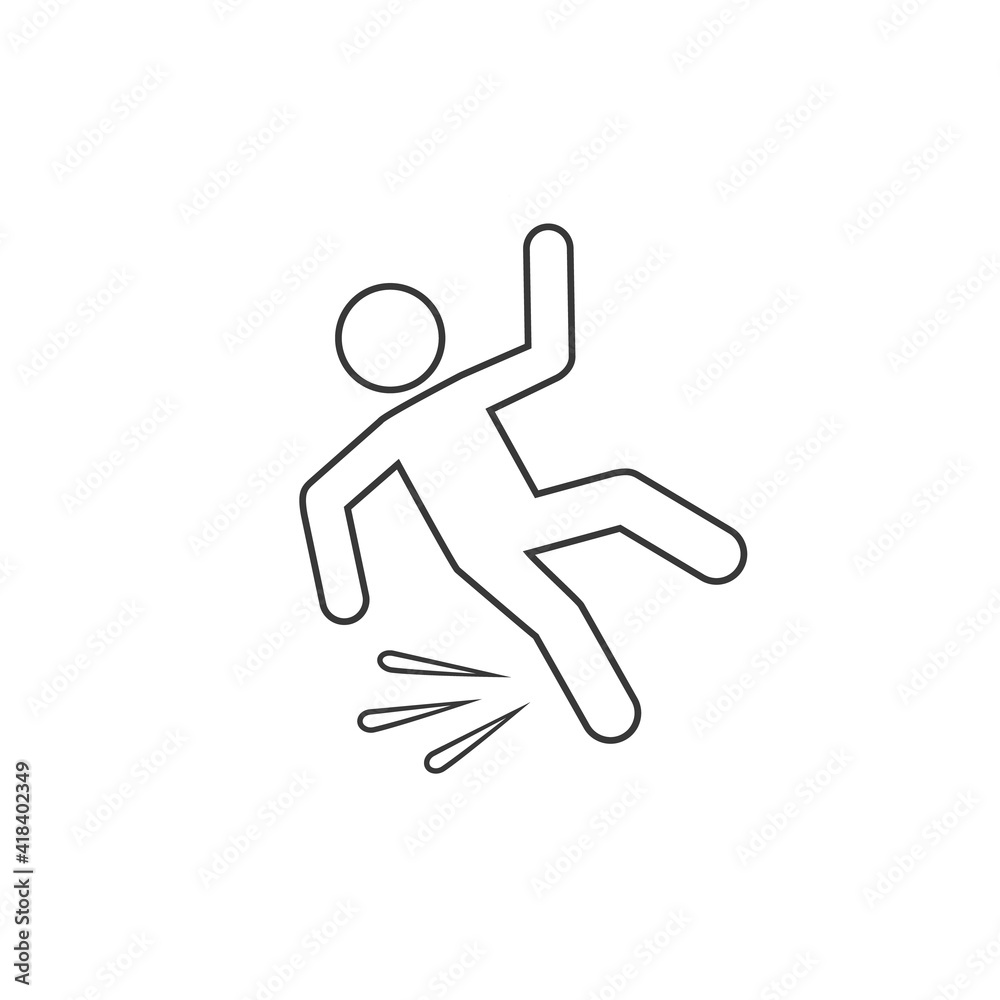 Fallen person vector line icon isolated on white background