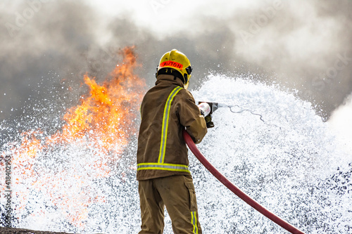 Military Airbase Fire Firefighters tackle a raging blaze on an airbase as part of military training exercises Fototapet