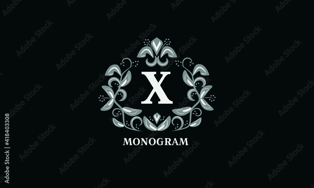 Design for invitations, menus, labels. Wedding monogram with the letter X or two letters. The logo is identical for a restaurant, hotel, heraldry, jewelry. Design for invitations, menus, labels. Wedding monogram with the letter X or two letters. The logo is identical for a restaurant, hotel, heraldry, jewelry.