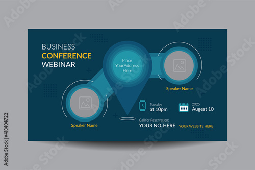  creative webinar design template with creative location icon theme.webinar facebook cover banner template social media post.Business conference simple template invitation. business meeting banner