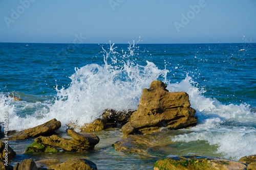 USA, Florida. Coquina rock formations on Atlantic Ocean beach. photo