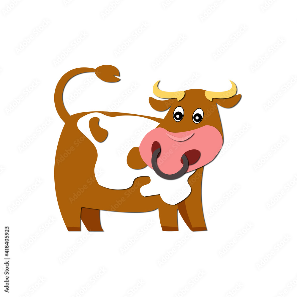Big bull, Red bull.paper cut out, Pets, Village, field. Children, game. Summer. Big bull, Red bull.paper cut out, Pets, Village, field. Children, game. Summer.