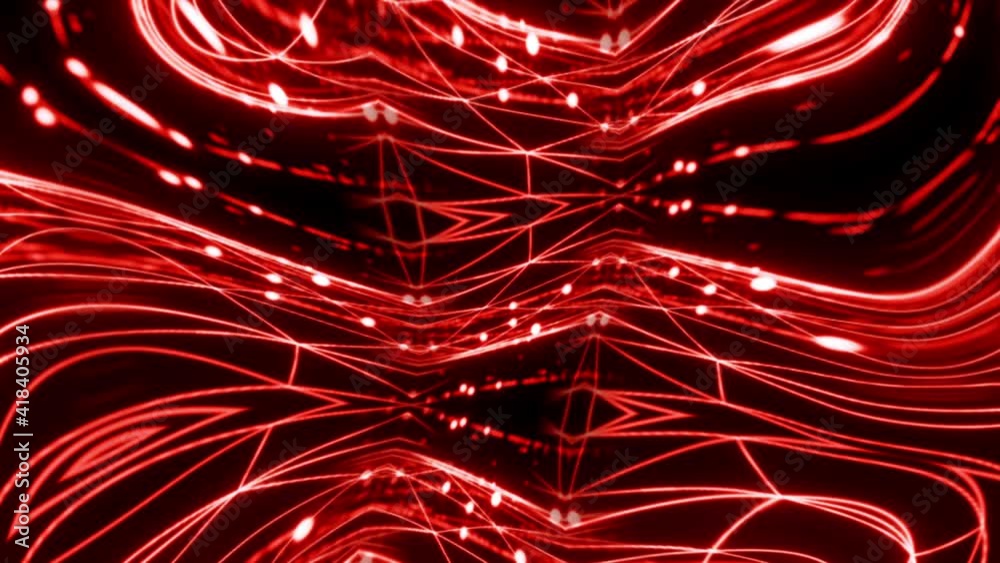 Red wire frame trippy movement wave loop. Abstract technology scifi