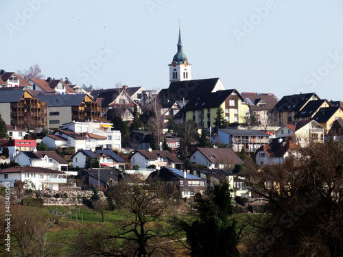 The settlement of Oberlunkhofen next to the natural protection zone Aargau Reuss river plain (Naturschutzzone Aargauische Auen in der Reussebene), Rottenschwil - Switzerland (Schweiz) photo