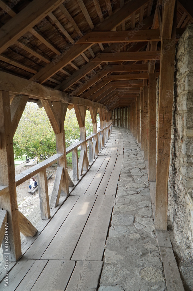 Steep wooden galleries of the old fortress