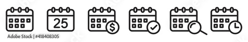 Calendar Icon set, collection of calendar symbols contain payday, Time management, Meeting Deadlines, Search and more, Vector illustration