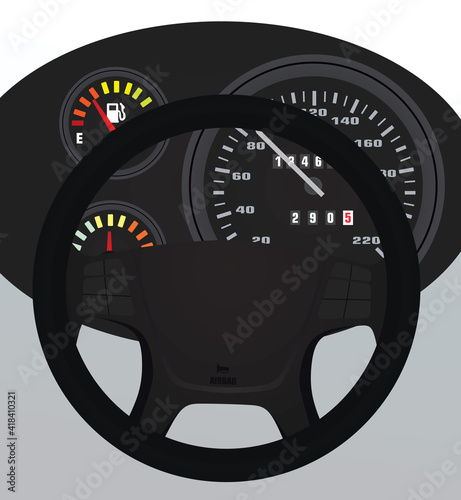 Wheel and dashboard. vector illustration