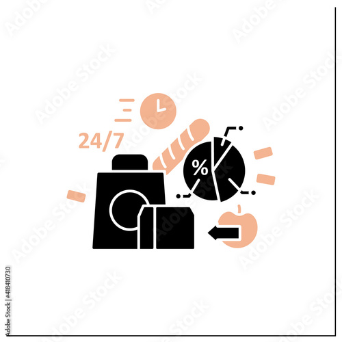 Ready-made ration glyph icon. Delivery service. Fast, express food delivery and other goods. Quickly move on. Online shopping concept.Filled flat sign. Isolated silhouette vector illustration