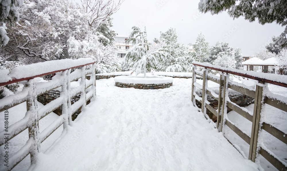custom made wallpaper toronto digitalFootbridge covered with snow, frozen nature background.