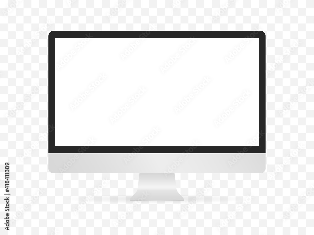 Realistic monoblock monitor isolated template. Empty white screen with ...