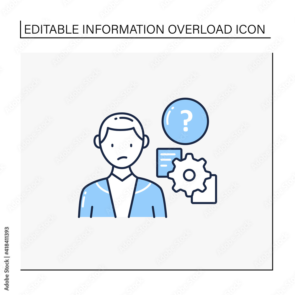 Unprocessing information line icon. Method lack for processing different information kinds. Inability to process new info. Information overload concept. Isolated vector illustration.Editable stroke Unprocessing information line icon. Method lack for processing different information kinds. Inability to process new info. Information overload concept. Isolated vector illustration.Editable stroke