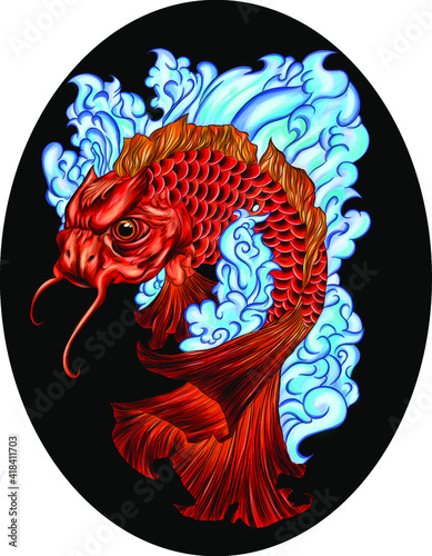 fish japanese carp color drawing vector illustration