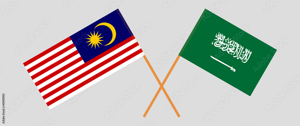 Vetor de Crossed flags of Malaysia and the Kingdom of Saudi Arabia ...