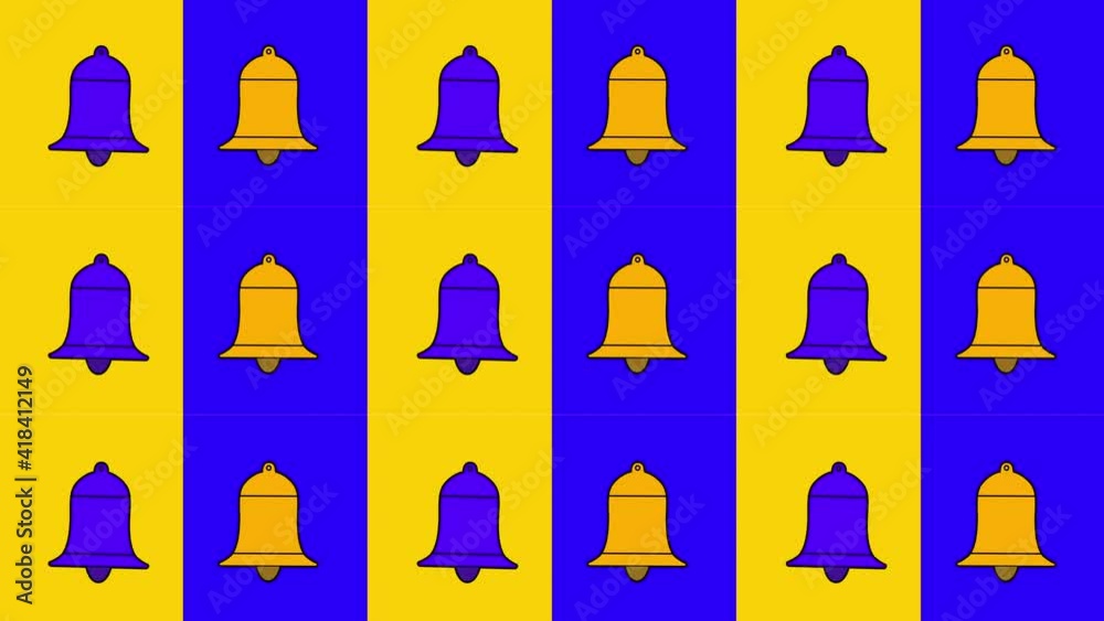 Colourful blue and cyan yellow, handbell animation. Concept of communication, good news and sound. Seamless loop Colourful blue and cyan yellow, handbell animation. Concept of communication, good news and sound. Seamless loop