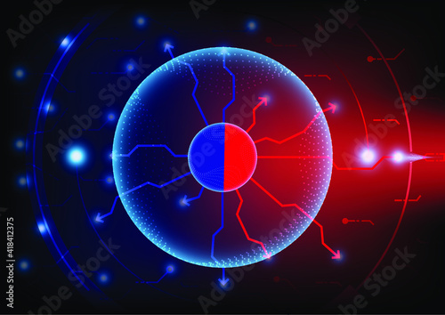 Abstract Hi-tech red and blue circuit and circle technological design, light effect modern futuristic background