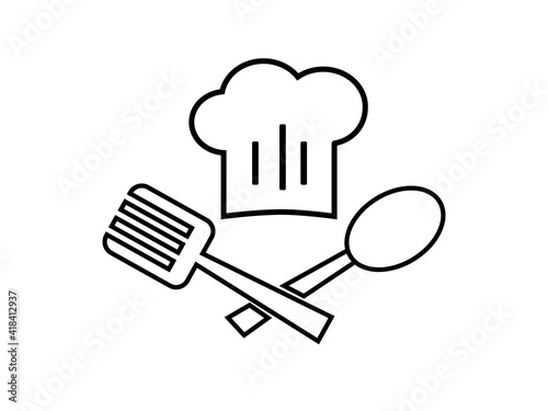 Chef emblem with toque and spoon isolated on a white background. Vector stock  illustration for card or banner
