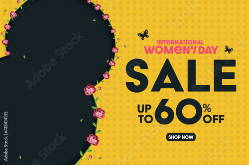 Women's day sale poster design with 60% discount