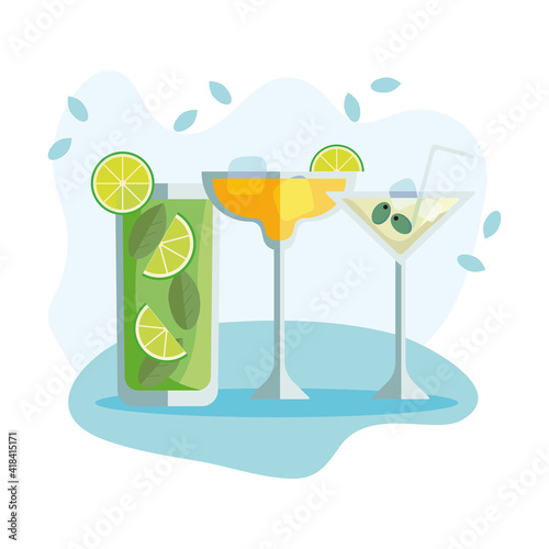 three cocktails drinks