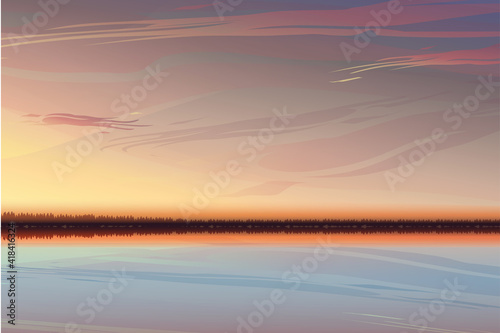 Beautiful clean sunset with warm yellow-pink sky. A realistic sunset with space for text.