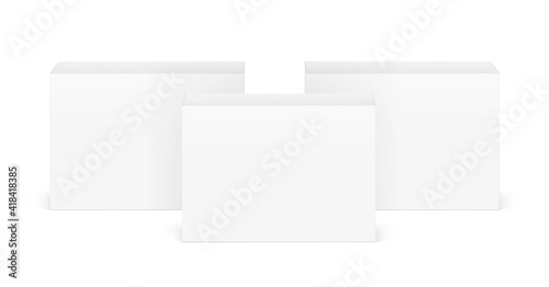 Realistic cardboard box mockups. Vector illustration isolated on white background. Can be use for food, medicine, cosmetic and etc. Ready for your design. EPS10.	