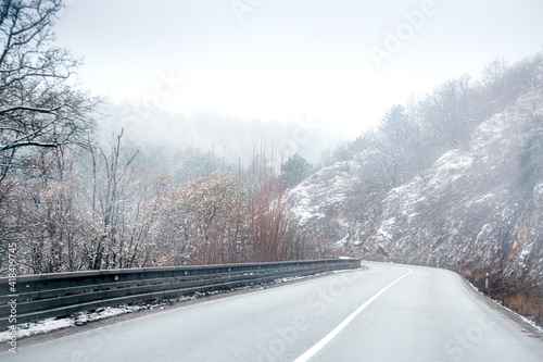 Mountain road in Slovakia at winter time